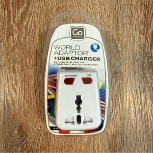 World Adaptor + USB Charger - White